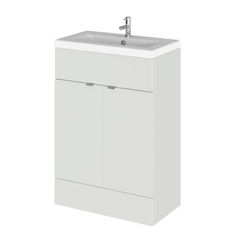 Fusion 15367mm Single Bathroom Vanity with Integrated Ceramic Basin, Gloss Grey Mist