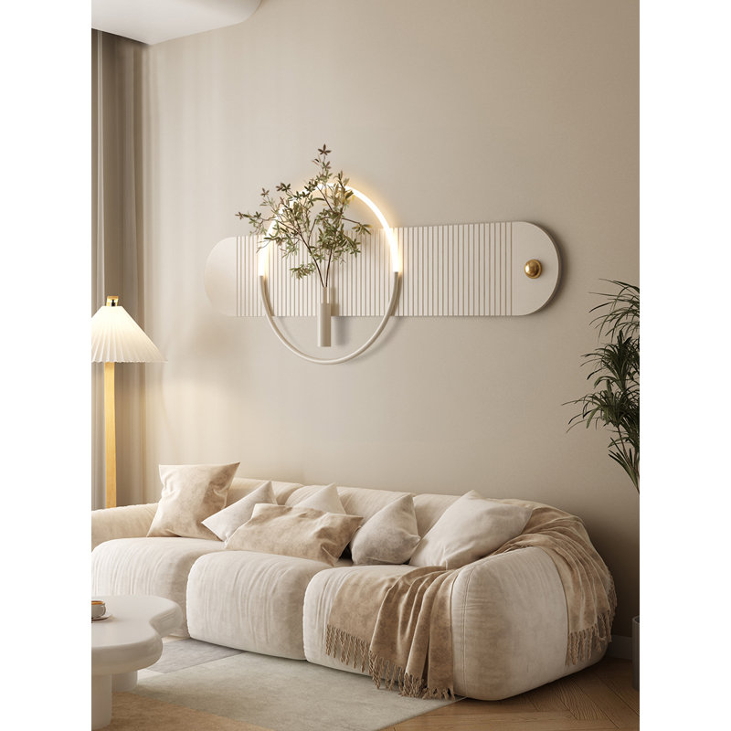 Creamy Style Iron Wall Hanging With Lights, 19.69" H x 47.24" W x 1.18" D