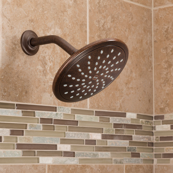 Moen Wide Round Rain Shower Head for Bathroom with 2 GPM High-Pressure Rainfall Spray, Oil Rubbed Bronze