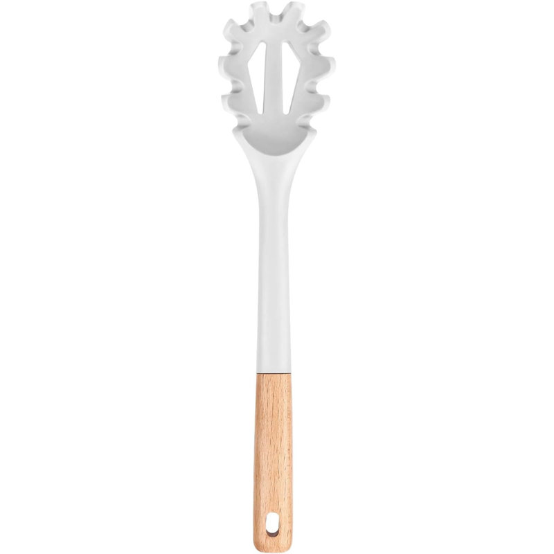Silicone Pasta Fork, Kitchen Heat Resistant Noodle Spoon Server, BPA Free Spaghetti Strainer,12.8 Inch (WHITE)