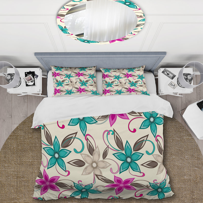 Fleurs et feuilles colorées - ensemble de housse de couette floral - polyester microfibre