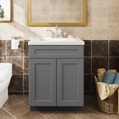 HOMEIBRO Cozy Design 24 W x 21 D x 34.5 H Ready-to-Assemble Plywood Shaker Sink Base Cabinet in Shaker Grey