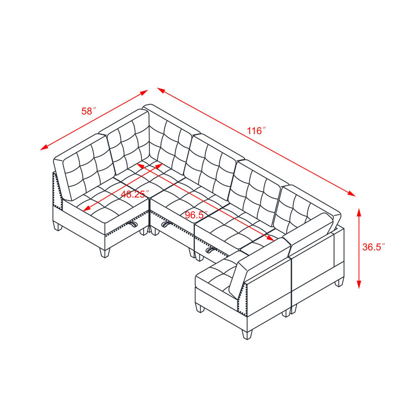 DIY Combination Modular Sectional Sofa, Cortlan Gray Chenille