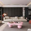 Table basse de 47 pouces en forme de nuage, table basse basse avec 3 pieds sphériques pour le salon, rose-821268258-821268262