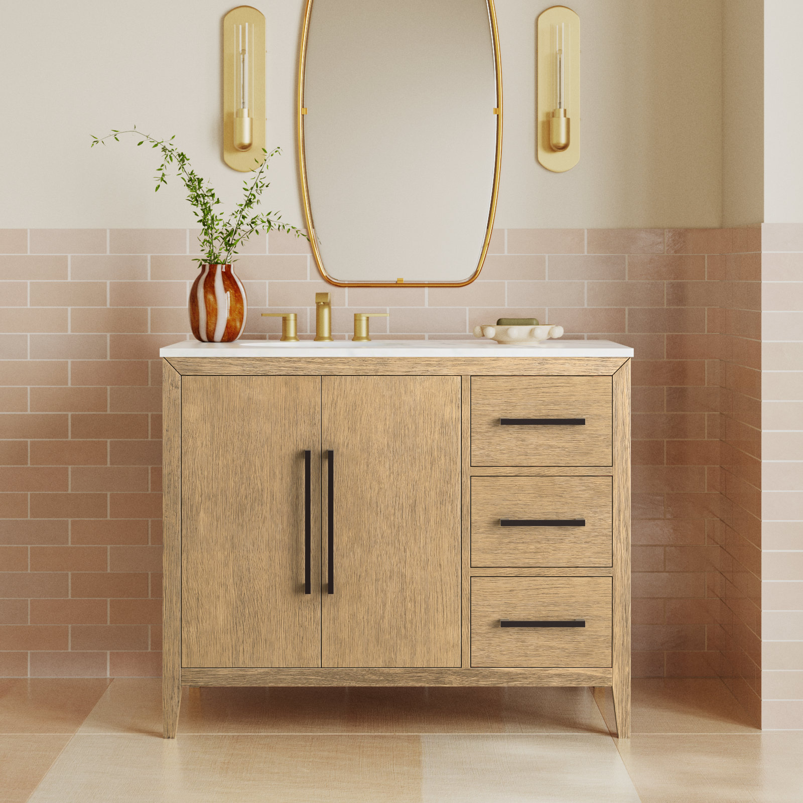 Alsup 42'' Single Bathroom Vanity, Wire Brushed Oak