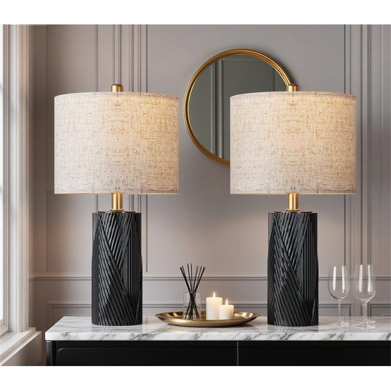 Ensemble de 2 lampes de table en céramique modernes pour le salon et la chambre à coucher, lampes de chevet de table de chevet avec abat-jour en tissu, base compatible E26