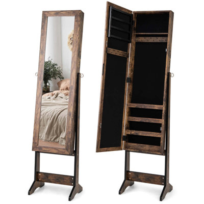 Jewelry Mirrored Cabinet Armoire Organizer Storage Box With Stand Christmas Gift