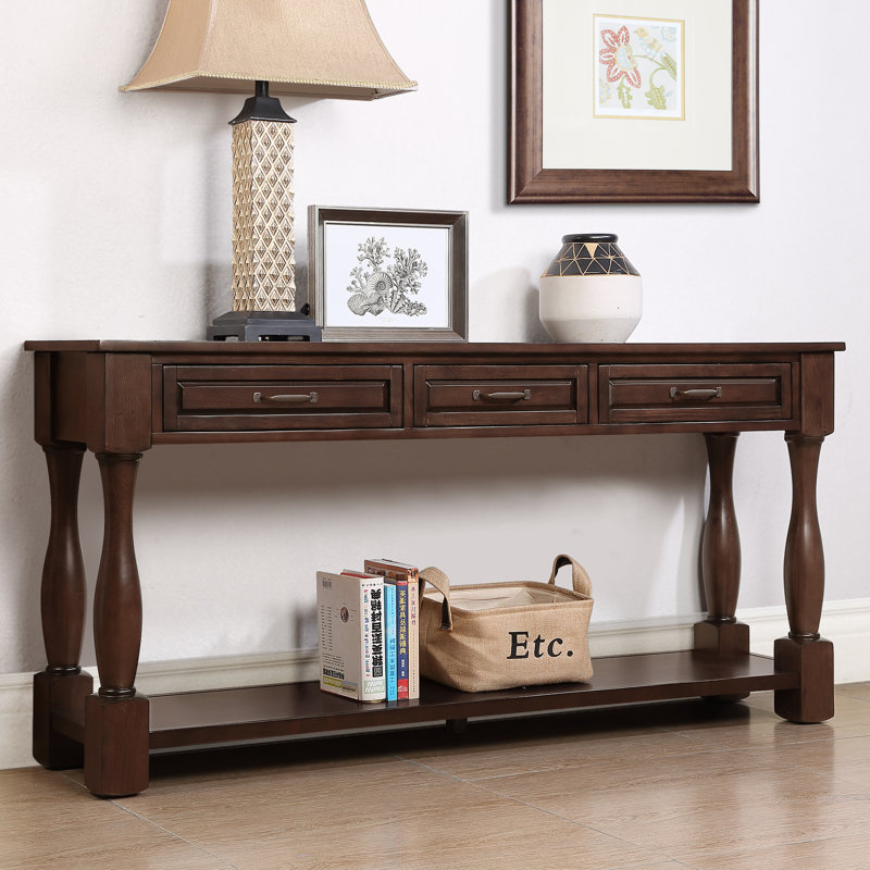 Bastedo 63.4''L*14.5”W Wood Console Table,Storage Side Table,Extra-thick Sofa Table with 3 Drawers and 1 Bottom Shelf