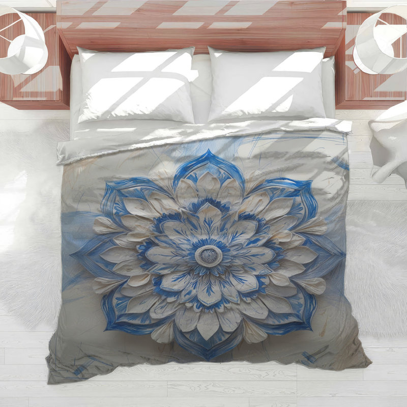 Intricate Blue White Mandala Comforter, Twin