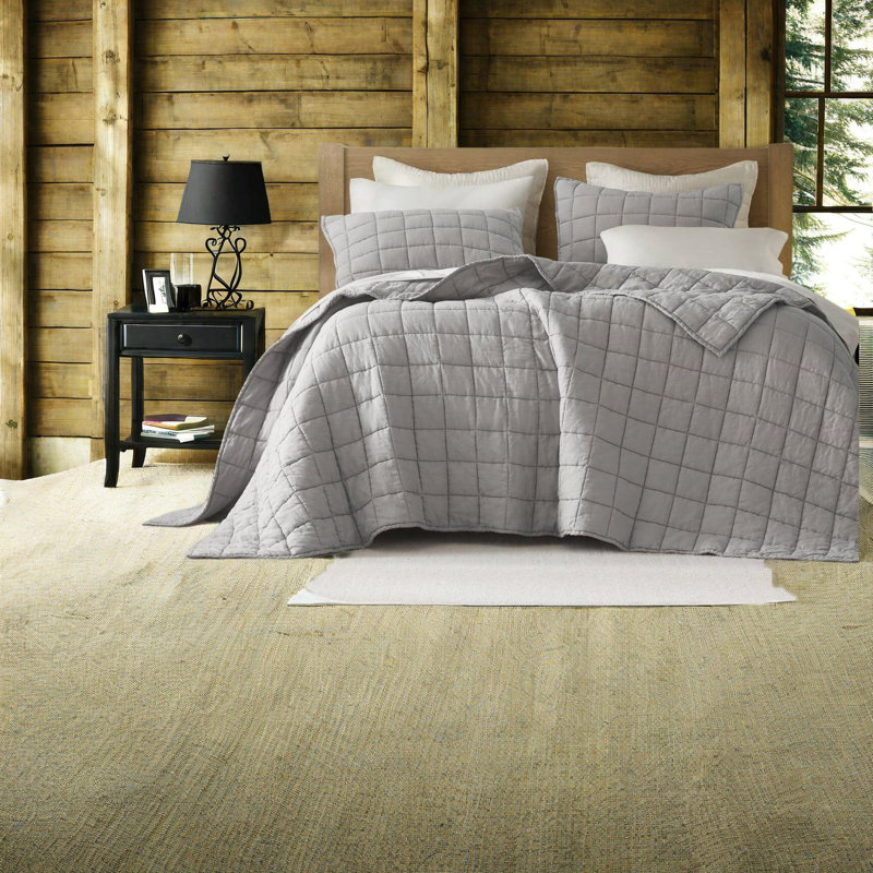 Ensembles de literie luxueux en lin gris, courtepointe respirante et durable avec taies décoratives