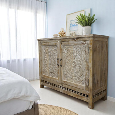Hand-crafted Solid Wood Sideboard With Hand-carved Doors
