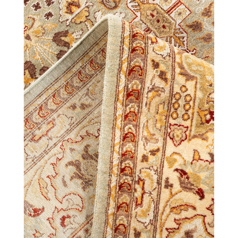 Tapis ivoire traditionnel en laine noué à la main 8 pi 1 po x 10 pi 3 po