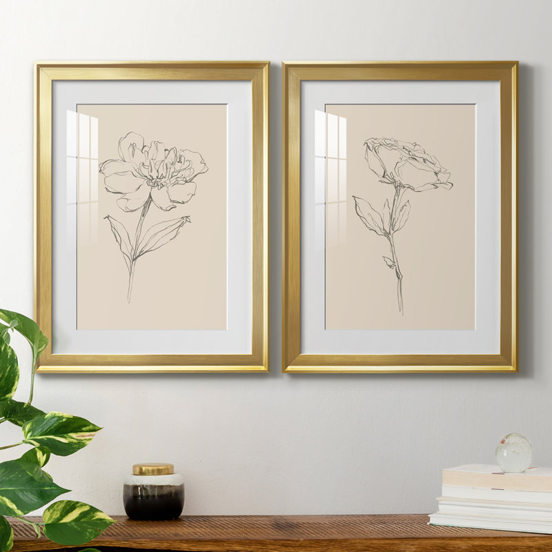 " Floral Contour Study III " 2 - Pieces, Gold, 42.5" H x 61" W x 1" D