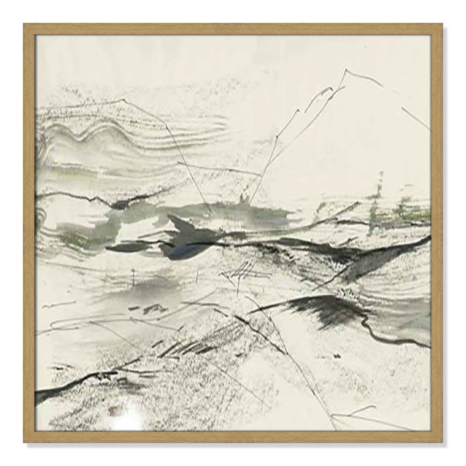 Green Sketches Print, 27.5" H x 27.5" W x 1.25" D, Natural Slim Framed