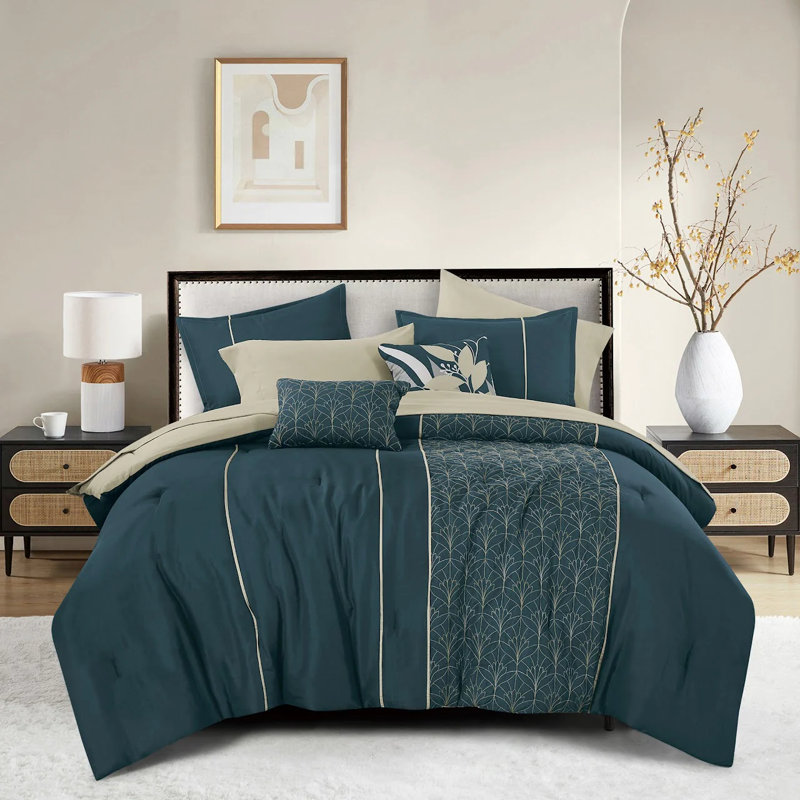 Ensemble d'édredon 9 pièces Bed-In-A-Bag Blue Beige, Grand édredon et 8 pièces supplémentaires