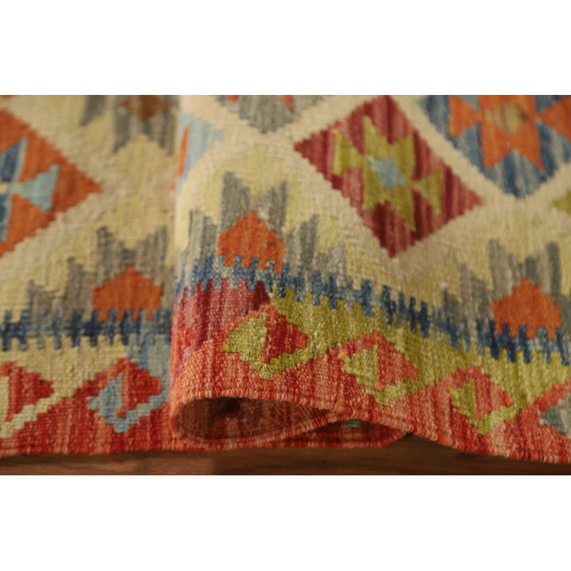 Geometric Kilim Reversible Wool Rug 3x4