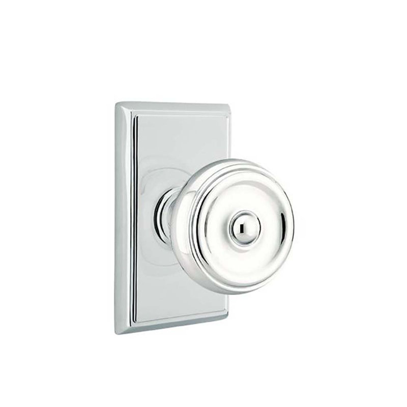 Ensemble de faux boutons Emtek avec rosette rectangulaire et bouton Waverly, Chrome brillant