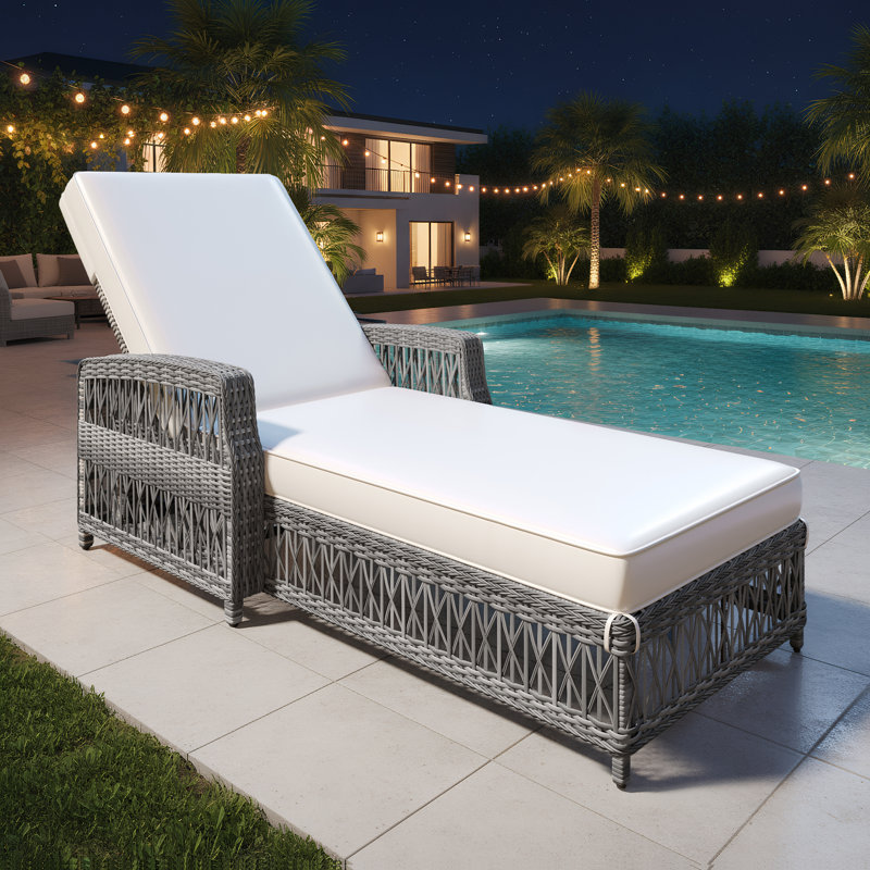 Chaise longue d'extérieur de 25,5 po, avec dossier réglable et coussins moelleux amovibles, polyvalente, Beige