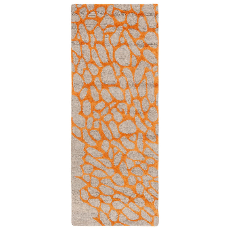 Tapis gris / orange en laine crocheté à la main Rigsby, Tapis de couloir 2 pi 3 po x 6 pi