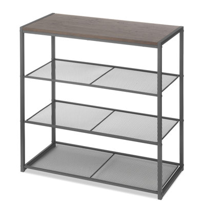 4-Tier Wood & Metal Mesh Shelf