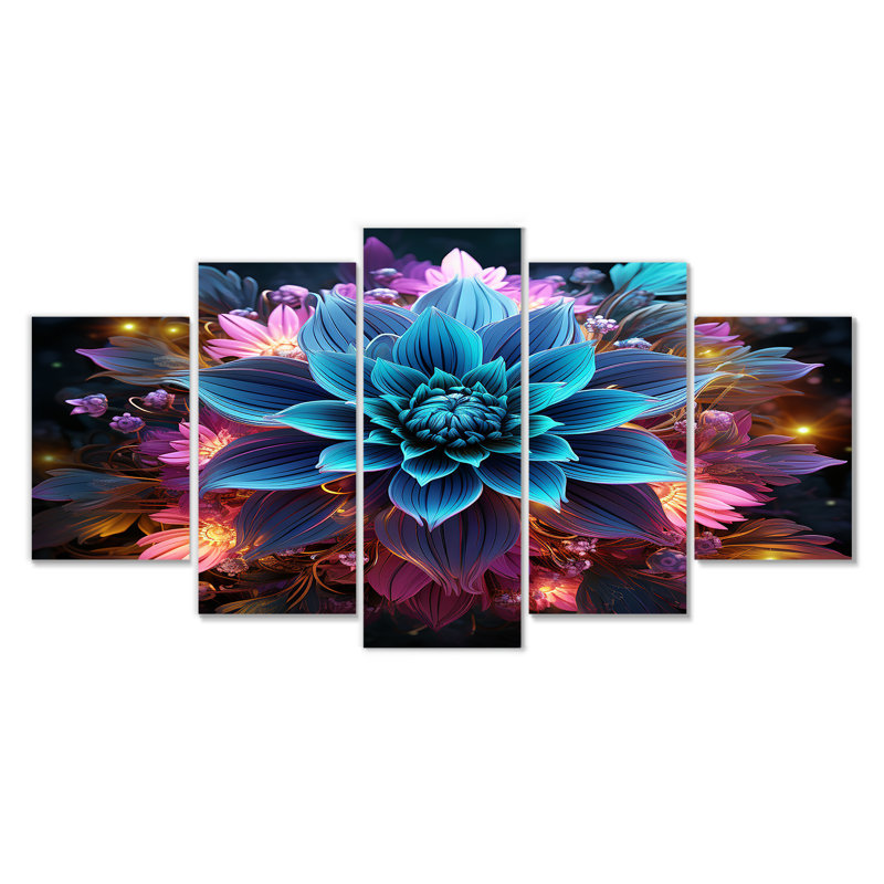 Mayssa - Art mural floral abstrait 5 pièces