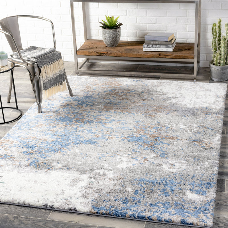 Maez Abstract Blue/Gray Area Rug, Rectangle 6'7" x 9'