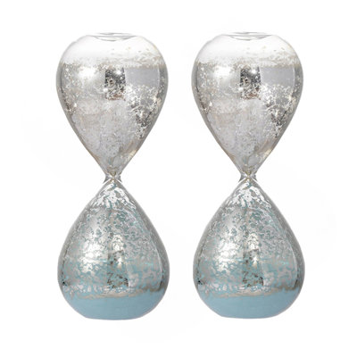 Set Of 2, 3.2X3.2X8" Peleus 30-Minute Silvered Hourglass, Jade Sand