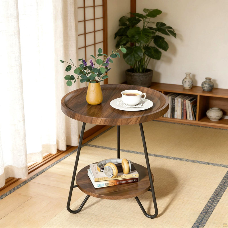 Table basse chic, table de canapé ronde, table d'appoint à 2 niveaux