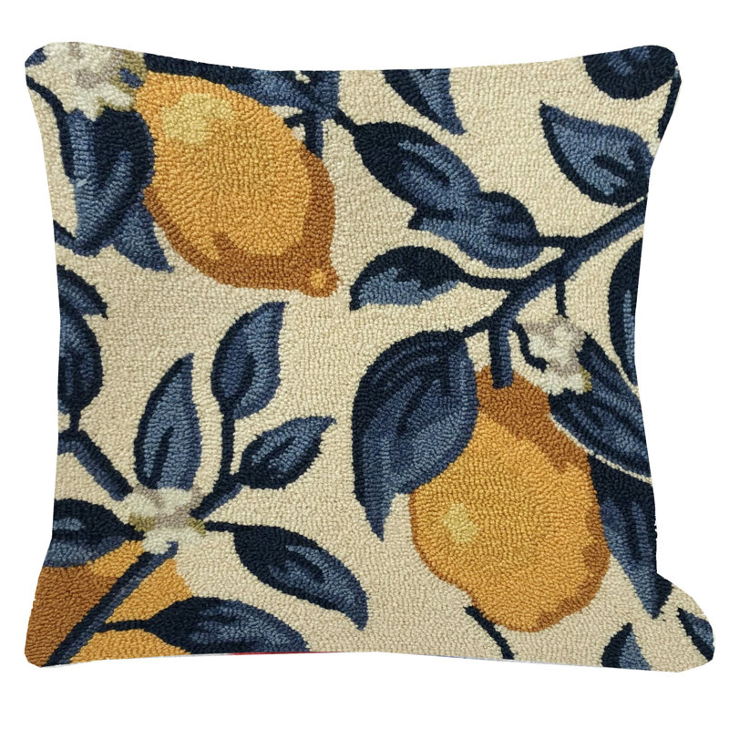 Coussin citron, Crème / bleu
