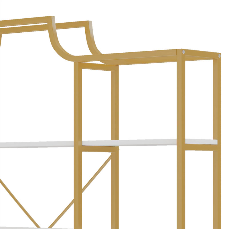 78 Inch 4 Tiers Bookshelf, Storage Cabinet Display Shelf, X Bar Gold Frame