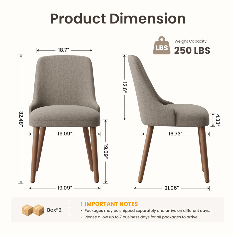 High Back Dining Chair with Ergonomic Curved Back, Padded Seat & Solid Wood Legs, Taupe