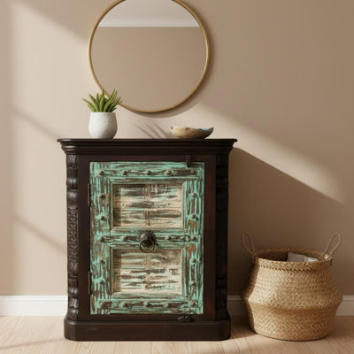 Distressed Green Blue Farmhouse Storage Cabinet