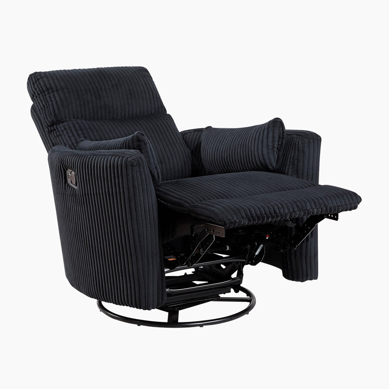 Brinsley 34" Modern Corduroy Swivel Glider Reclining Chair with 360° Swivel, Elevated Fabric Channels & 2 Lumbar Pillows