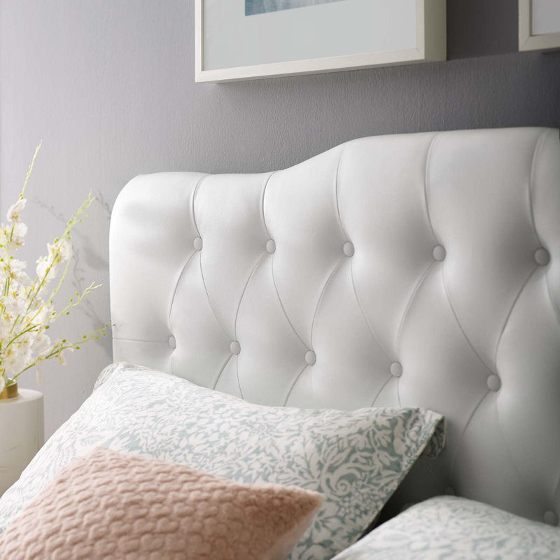 Annabel White Faux Leather Queen Tufted Headboard