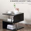 Table d'appoint en forme de S noire de 20 po avec rangement, design élégant, poteau en acier à la mode, durabilité assurée