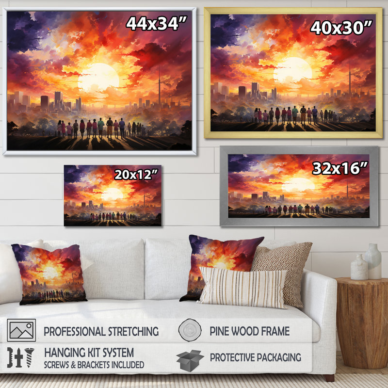 La fin de l'apartheid sur toile, H 30 po x l 40 po x P 1,5 po, Cadre flottant doré