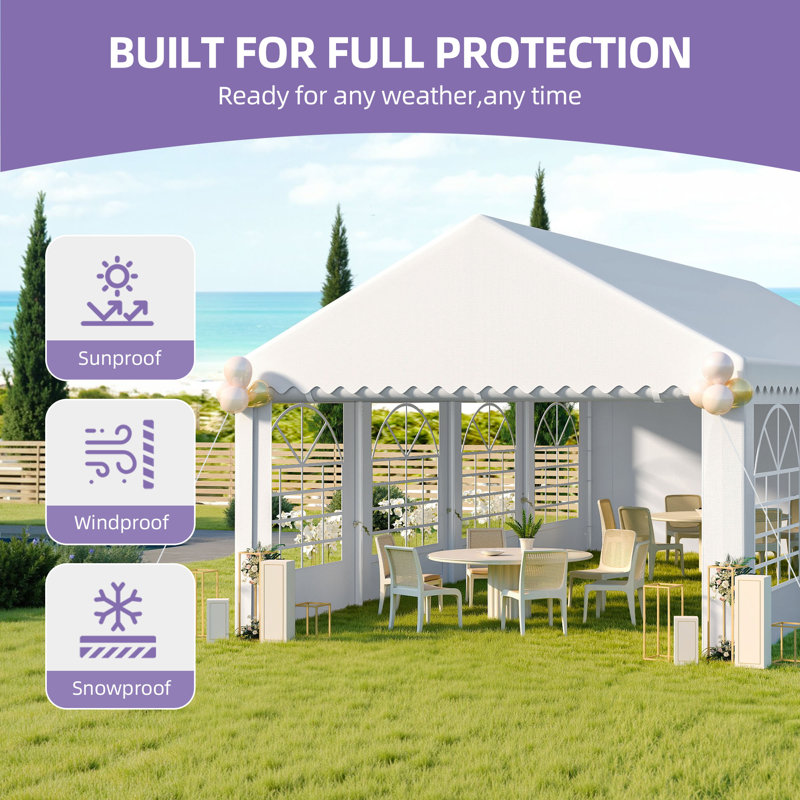 Outdoor White Party Tent with Windows, 13 (ft) W x 26 (ft) D