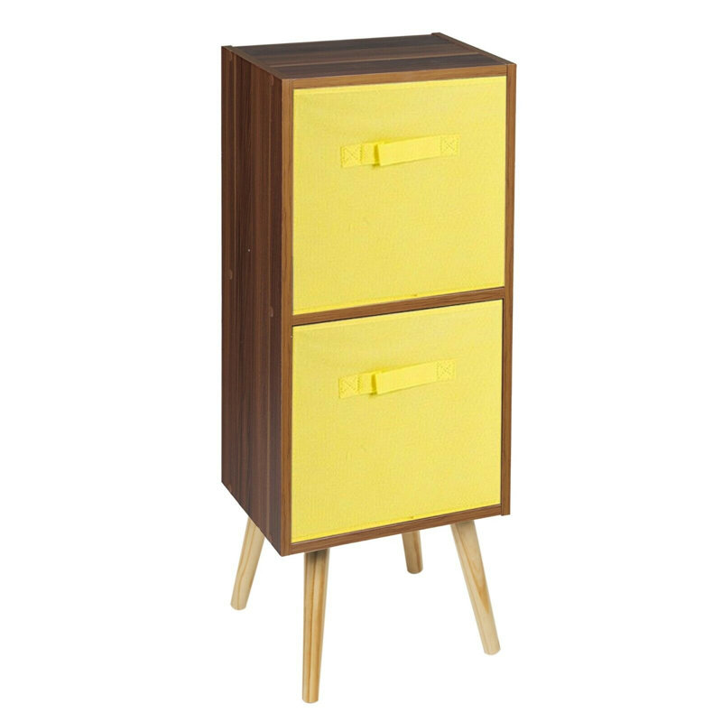 Melvyn 75cm H x 30cm W Wood Cube Bookcase, Teak/Yellow/White