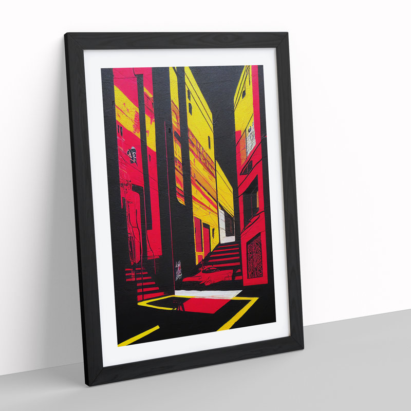 City Street Architecture - Single Picture Frame Painting, 64cm H x 46cm W x 2cm D, Black