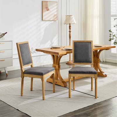 Chairs Set Of 2, Louis Dining Chairs With Square Backrest And Exquisitely Carved Solid Wood Frame For Living Room, Kitchen, Restaurant, Gray