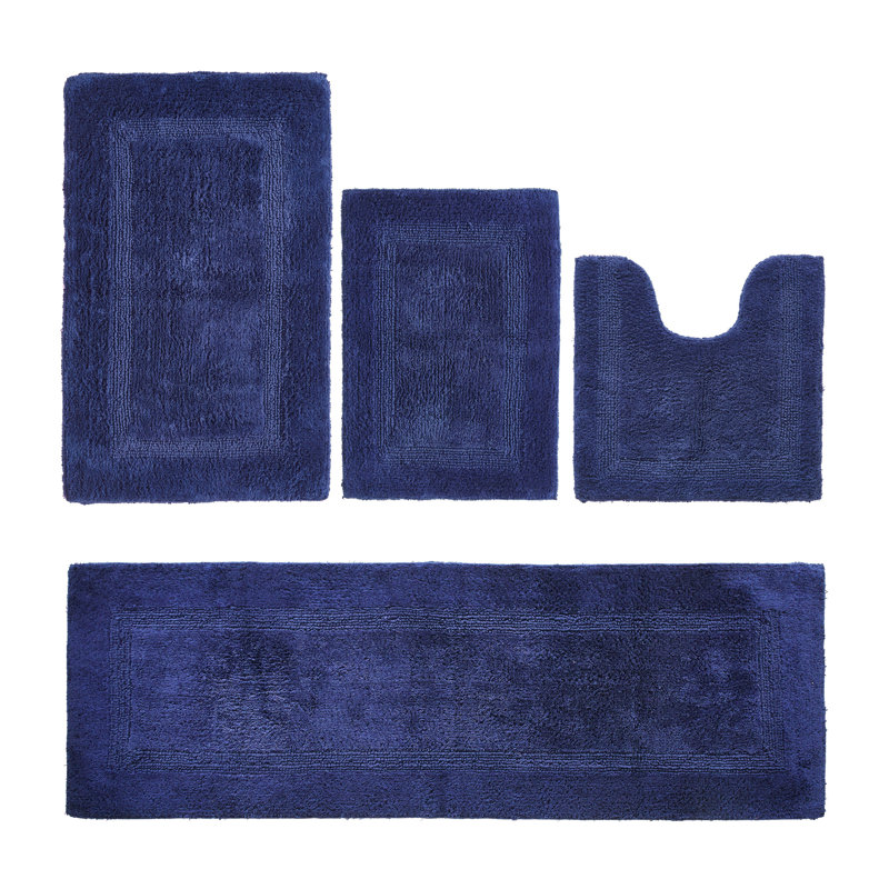Ensemble de tapis pour salle de bain 100% coton Adelen, Ensemble de 4 pièces (17 po x 24 po | 20 po x 20, Marine