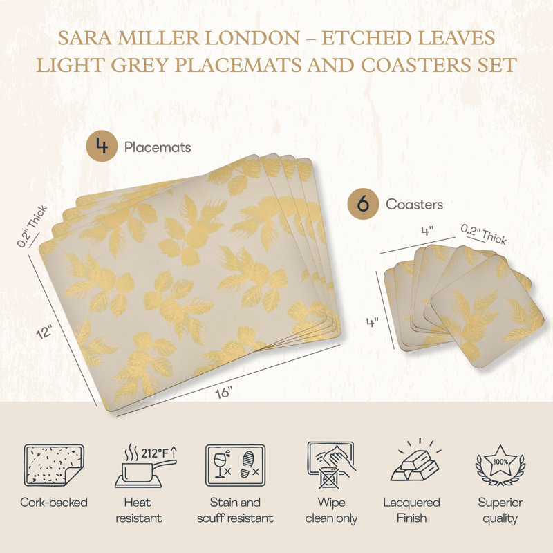 Ensemble de napperons et sous-verres Pimpernel Sara Miller (gris clair)