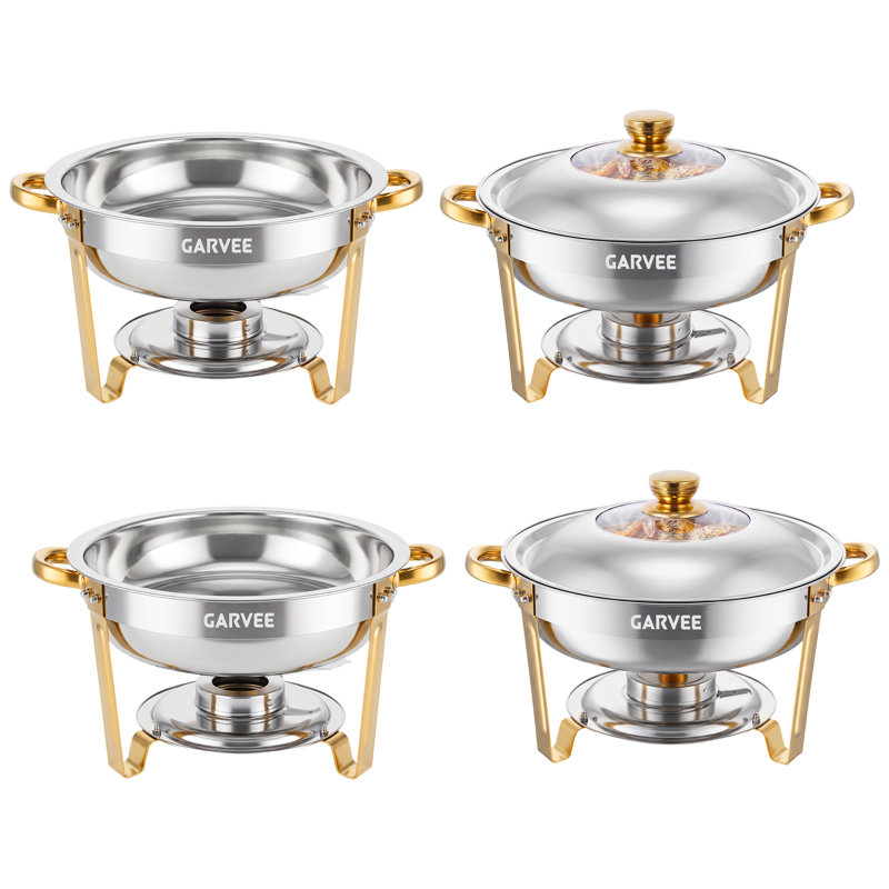Paquet de 4 plats de réchaud ronds pour buffet, chauffe-plat 5 pte pour la restauration, 4 pièces