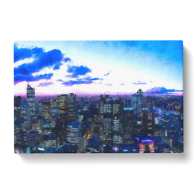 Melbourne Australia Skyline at Dusk - Wrapped Canvas Graphic Art Print, 50cm H x 76cm W x 3cm D