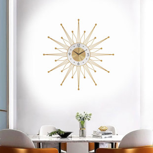 Large 3D Sunburst Metal Oversized Wall Clock Wheat Home Decor