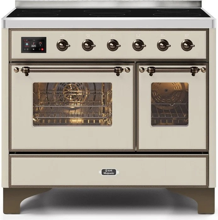 ILVE Majestic II Series 40 inch Induction Range with 6 Induction Elements (Glass Door), Antique White/Bronze