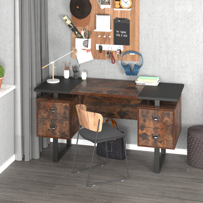 Nila Metal Base Computer Desk, Black/Brown