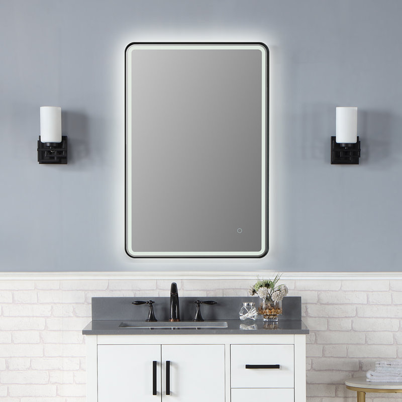 Viaggi Metal Flat Wall Mirror, Black, 36" x 24"