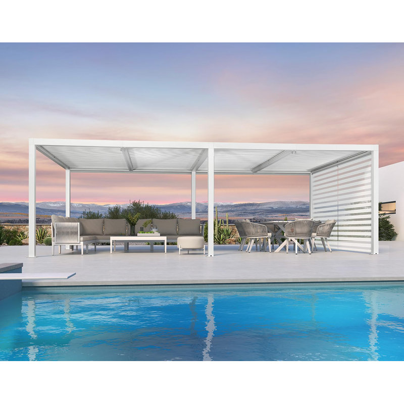Aluminum Pergola with Roller Shade, 1 Short Side