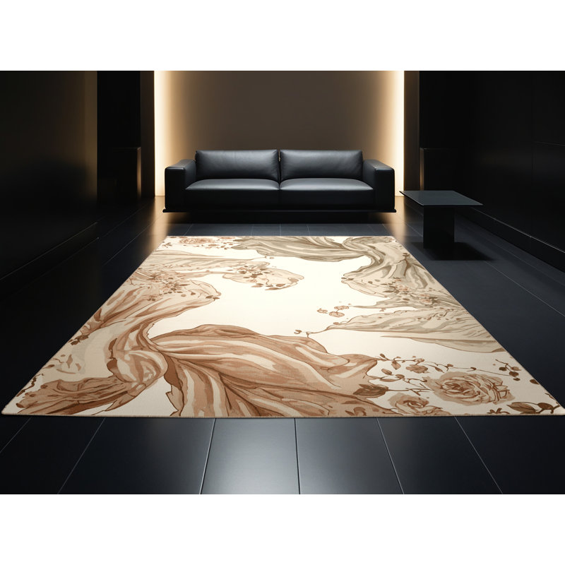 Tapis beige moelleux et moelleux à motif floral bohème, 3 X 5
